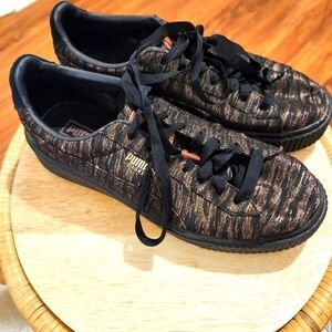 PUMA Black and Gold Basket Sneakers  8.5